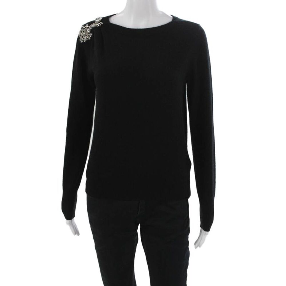 Minnie Rose Women Pullover Cashmere Boat Neck Long Sleeve Black Size S